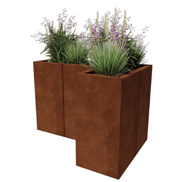 Jardinieră din oțel corten - Formă L - 90 x 60 cm