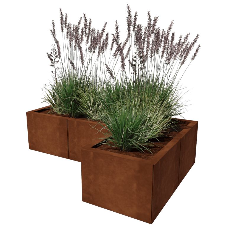 Jardinieră din oțel corten - Formă L - 120 x 80 cm