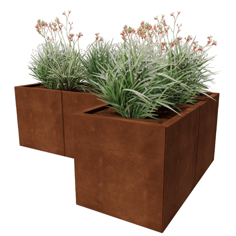 Jardinieră din oțel corten - Formă L - 150 x 100 cm