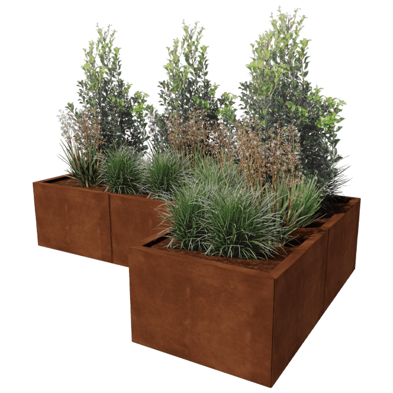 Jardinieră din oțel corten - Formă L - 180 x 120 cm