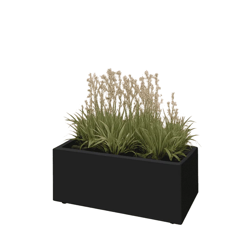 Jardinieră din oțel - Dreptunghiular - 80 x 40 x 30 cm - RAL9005 mat (negru) - Cu placă de bază - Cu picioare
