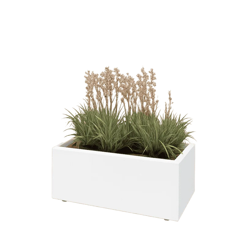Jardinieră din oțel - Dreptunghiular - 80 x 40 x 30 cm - RAL9010 mat (alb) - Cu placă de bază - Cu picioare