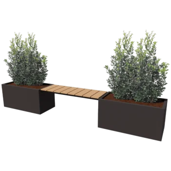 Jardinieră din oțel - Dreptunghiular - 321,2 x 50 x 50 cm - Altă culoare RAL - Cu placă de bază - Cu băncuță