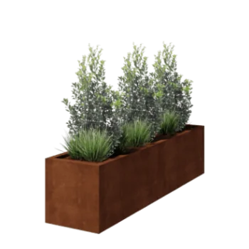 Jardinieră din oțel corten - Dreptunghiular - 200 x 50 x 50 cm - Sudat - Cu placă de bază