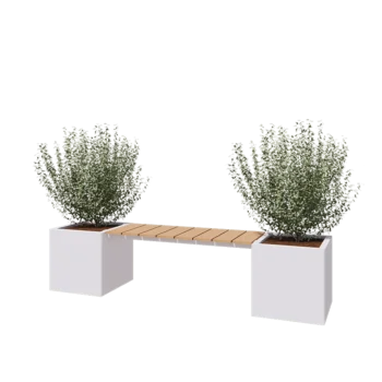 Jardinieră din oțel - Pătrat - 221,2 x 50 x 50 cm - RAL9010 mat (alb) - Cu placă de bază - Cu băncuță
