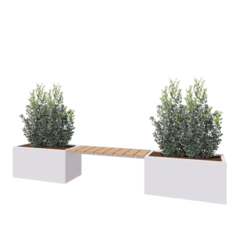 Jardinieră din oțel - Dreptunghiular - 321,2 x 50 x 50 cm - RAL9010 mat (alb) - Cu placă de bază - Cu băncuță
