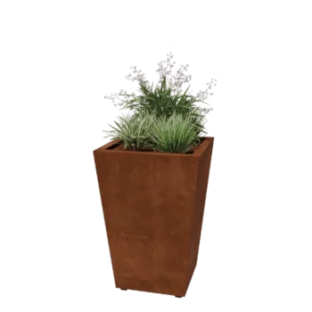 Jardinieră din oțel corten - Conic - 60 x 60 x 81,5 cm - Sudat - Cu placă de bază