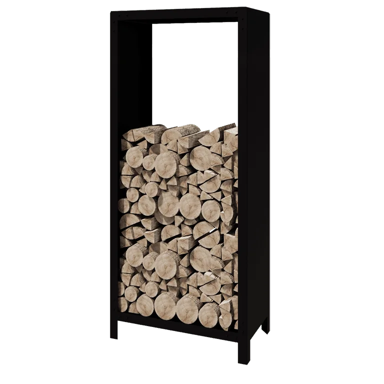 Suport pentru lemne din oțel - Indiana - 80 x 40 x 180 cm - RAL9005 mat (negru)