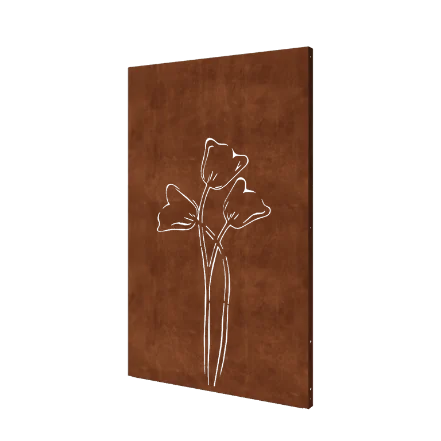 Panou decorativ din oțel corten - Lalea simetric - 120 x 6 x 190 cm