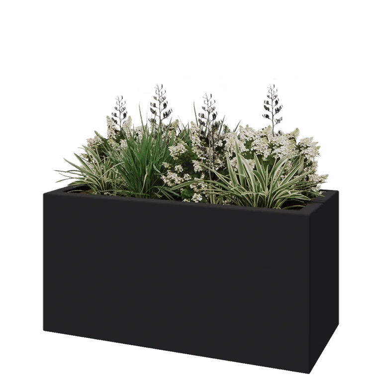 Jardinieră din fibră de sticlă - Dreptunghi - 120 x 50 x 40 cm - RAL7021 mat (gri negru) - Cu fund