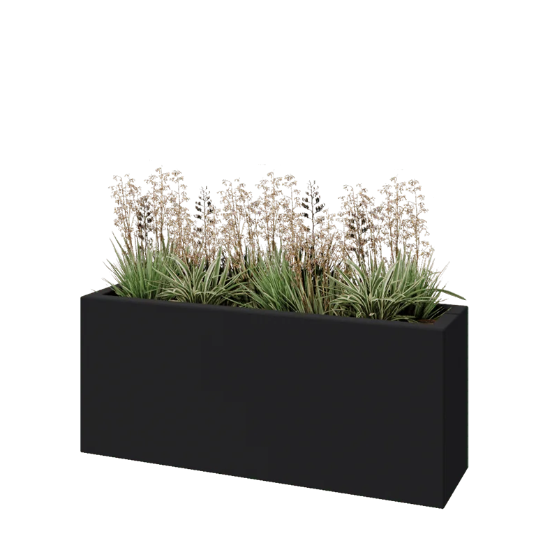 Jardinieră din fibră de sticlă - Dreptunghi - 120 x 30 x 50 cm - RAL7021 mat (gri negru) - Cu fund