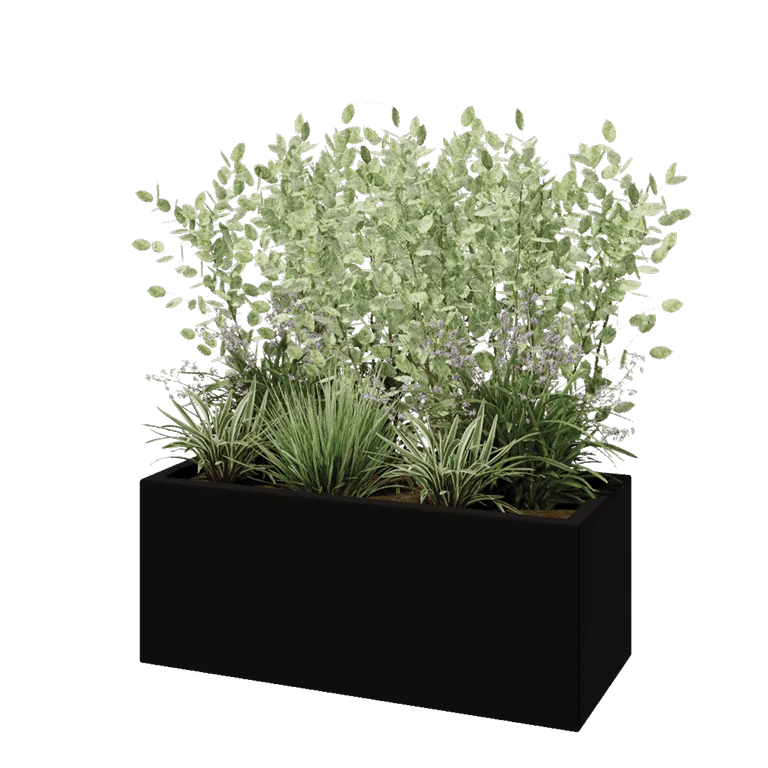 Jardinieră din fibră de sticlă - Dreptunghi - 100 x 40 x 40 cm - RAL9005 mat (negru) - Cu fund