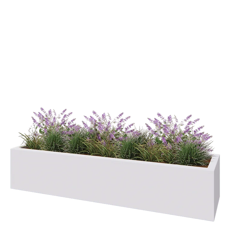 Jardinieră din fibră de sticlă - Dreptunghi - 200 x 50 x 40 cm - RAL9010 mat (alb) - Cu fund