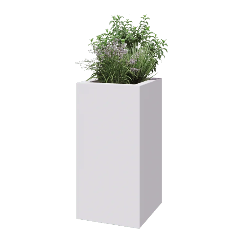 Jardinieră din fibră de sticlă - Pătrat - 50 x 50 x 100 cm - RAL9010 mat (alb) - Cu fund