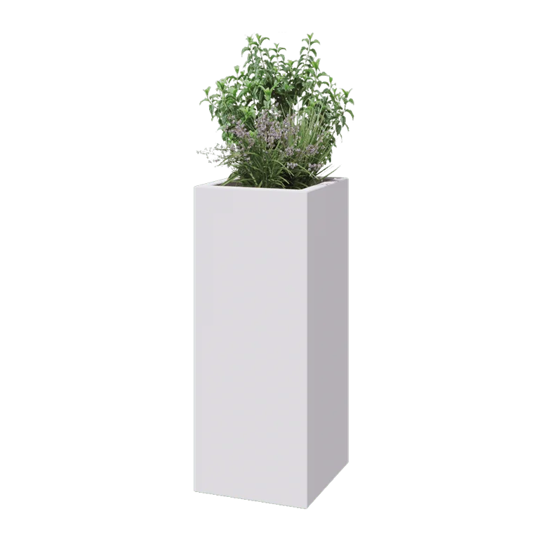 Jardinieră din fibră de sticlă - Pătrat - 40 x 40 x 100 cm - RAL9010 mat (alb) - Cu fund