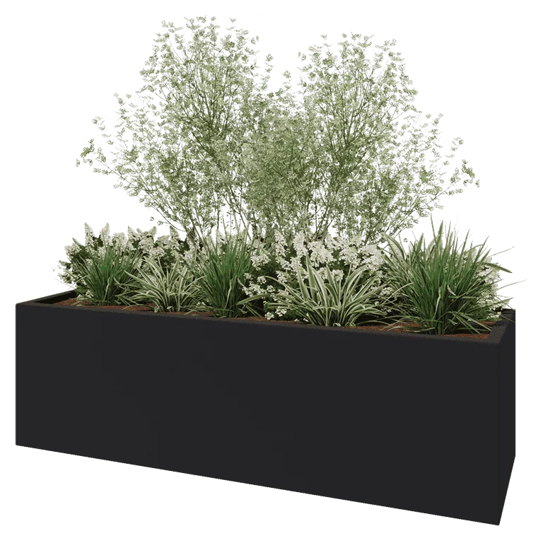 Jardinieră din fibră de sticlă - Dreptunghi - 200 x 60 x 60 cm - RAL7021 mat (gri negru) - Cu fund
