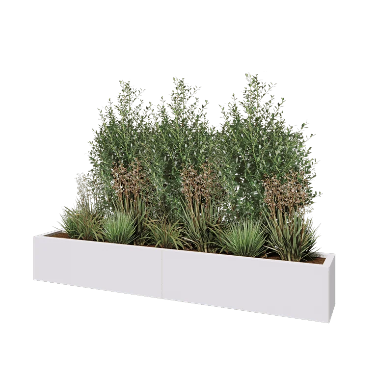 Jardinieră XXL din oțel - Dreptunghiular - 200 x 30 x 30 cm - RAL9010 mat (alb) - Cu placă de bază