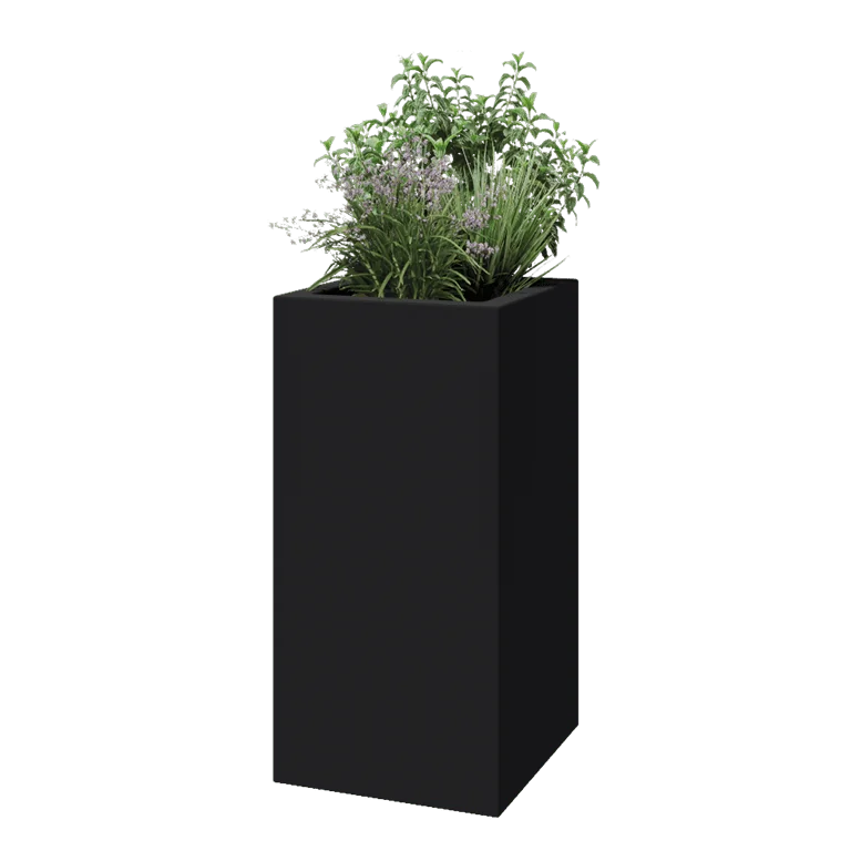 Jardinieră din fibră de sticlă - Pătrat - 50 x 50 x 100 cm - RAL7021 mat (gri negru) - Cu fund