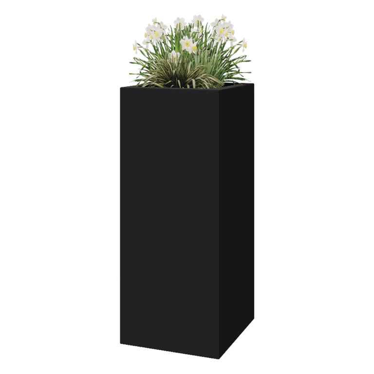 Jardinieră din fibră de sticlă - Pătrat - 50 x 50 x 120 cm - RAL7021 mat (gri negru) - Cu fund