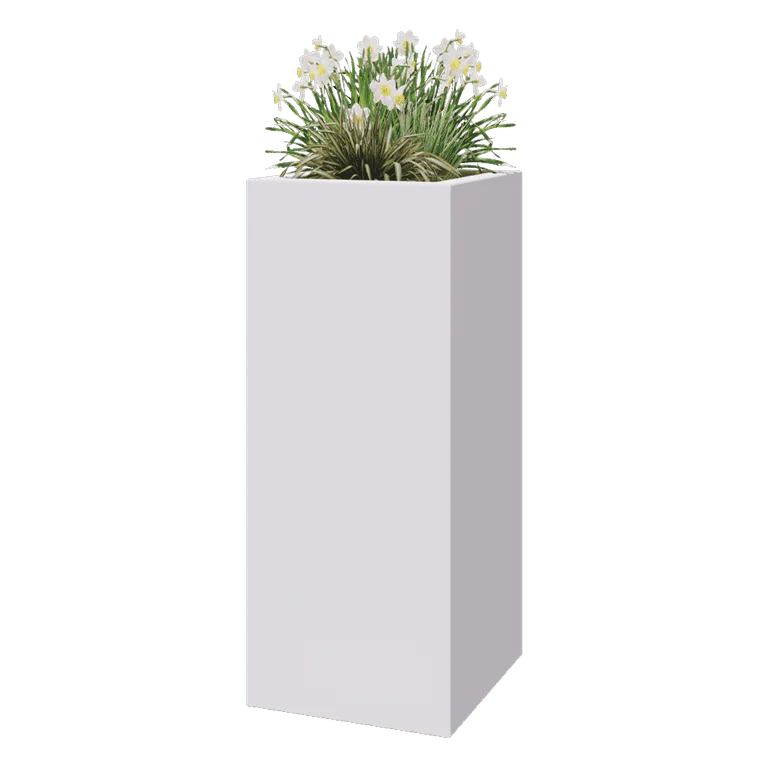 Jardinieră din fibră de sticlă - Pătrat - 50 x 50 x 120 cm - RAL9010 mat (alb) - Cu fund