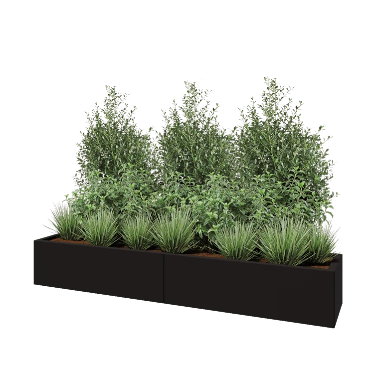 Jardinieră XXL din oțel - Dreptunghiular - 200 x 40 x 30 cm - RAL9005 mat (negru) - Fără placă de bază
