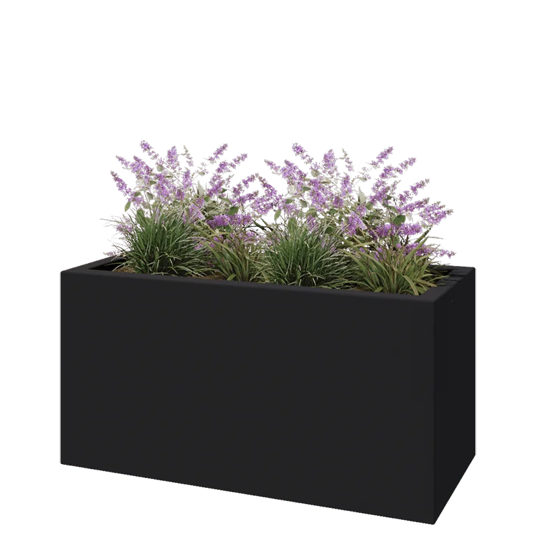 Jardinieră din fibră de sticlă - Dreptunghi - 120 x 50 x 60 cm - RAL7021 mat (gri negru) - Cu fund