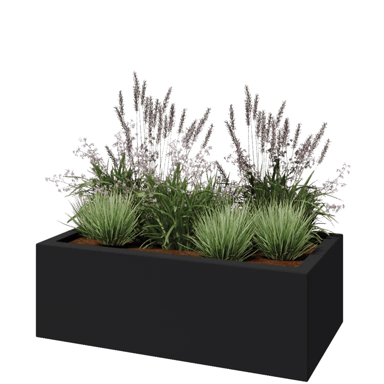 Jardinieră din fibră de sticlă - Dreptunghi - 120 x 60 x 40 cm - RAL7021 mat (gri negru) - Cu fund