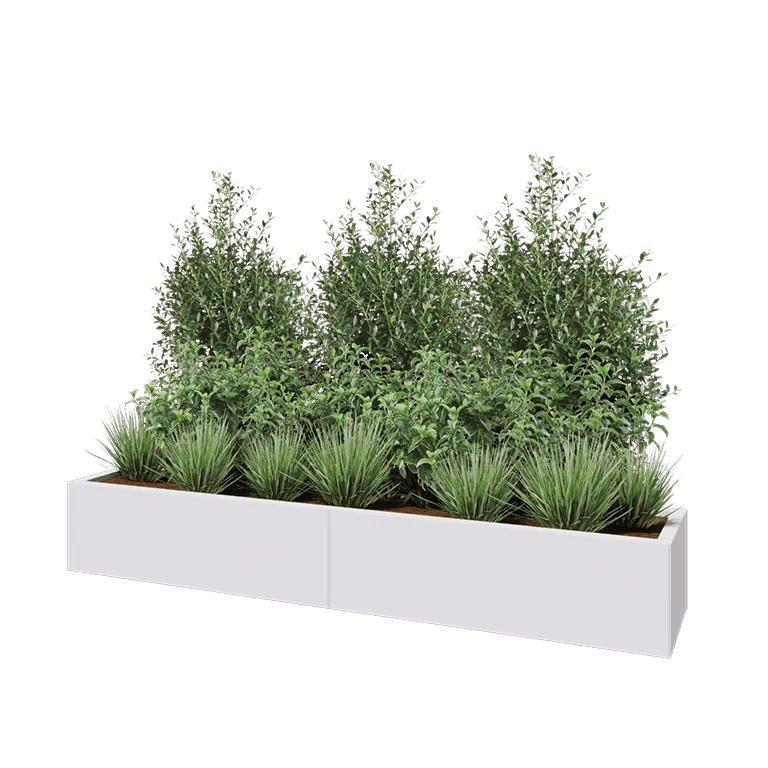 Jardinieră XXL din oțel - Dreptunghiular - 200 x 40 x 30 cm - RAL9010 mat (alb) - Cu placă de bază