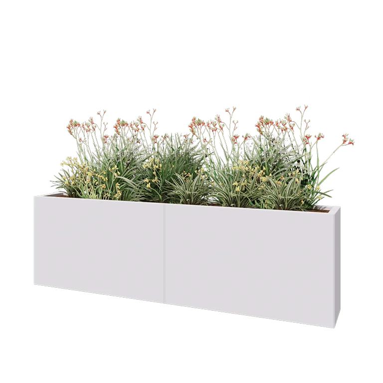 Jardinieră XXL din oțel - Dreptunghiular - 200 x 30 x 60 cm - RAL9010 mat (alb) - Fără placă de bază