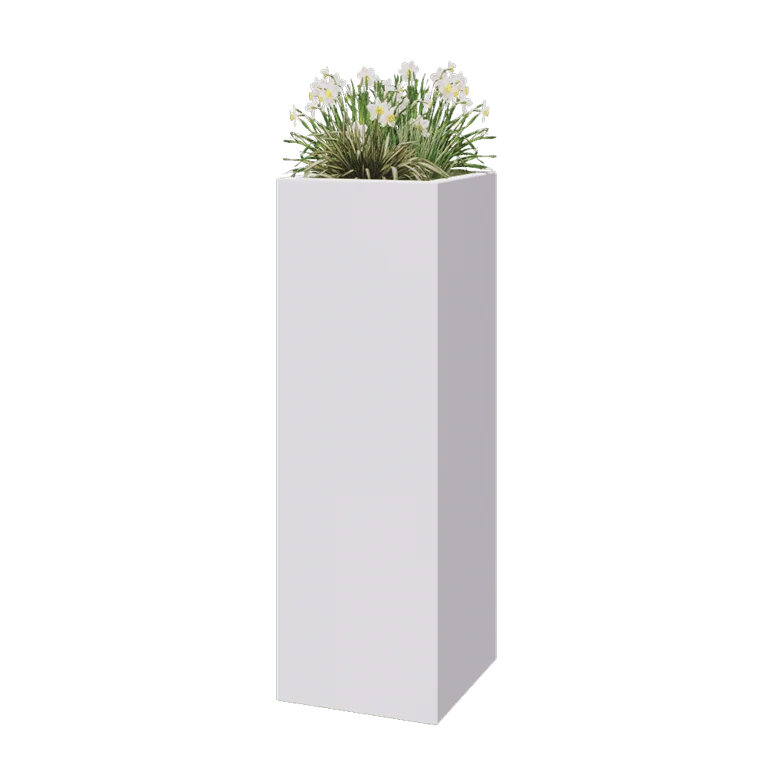 Jardinieră din fibră de sticlă - Pătrat - 40 x 40 x 120 cm - RAL9010 mat (alb) - Cu fund