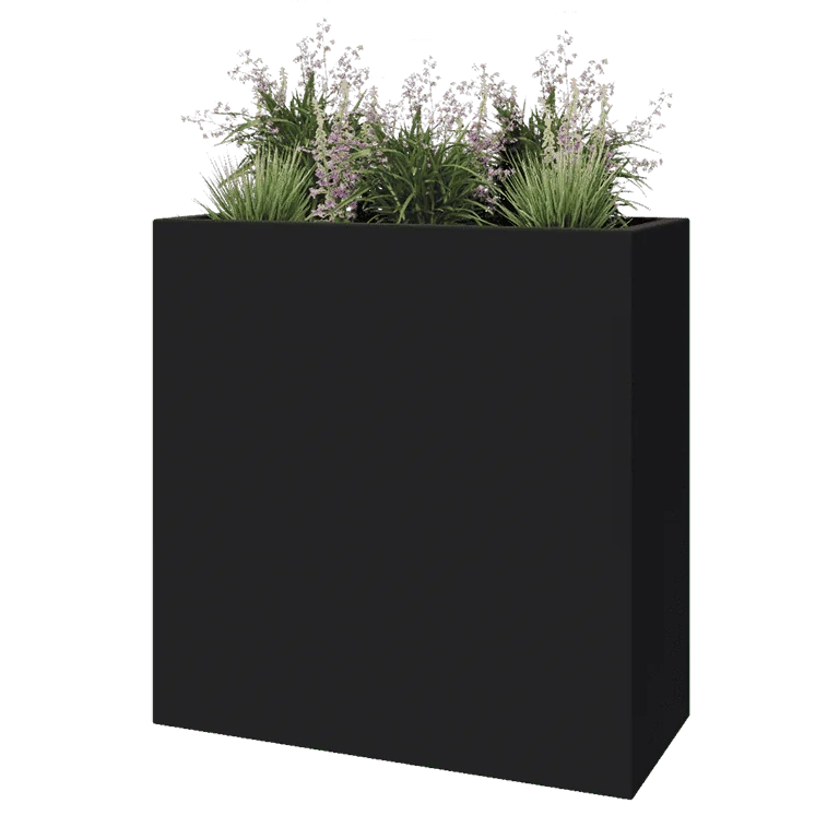 Jardinieră din fibră de sticlă - Dreptunghi - 100 x 40 x 100 cm - RAL7021 mat (gri negru) - Cu fund