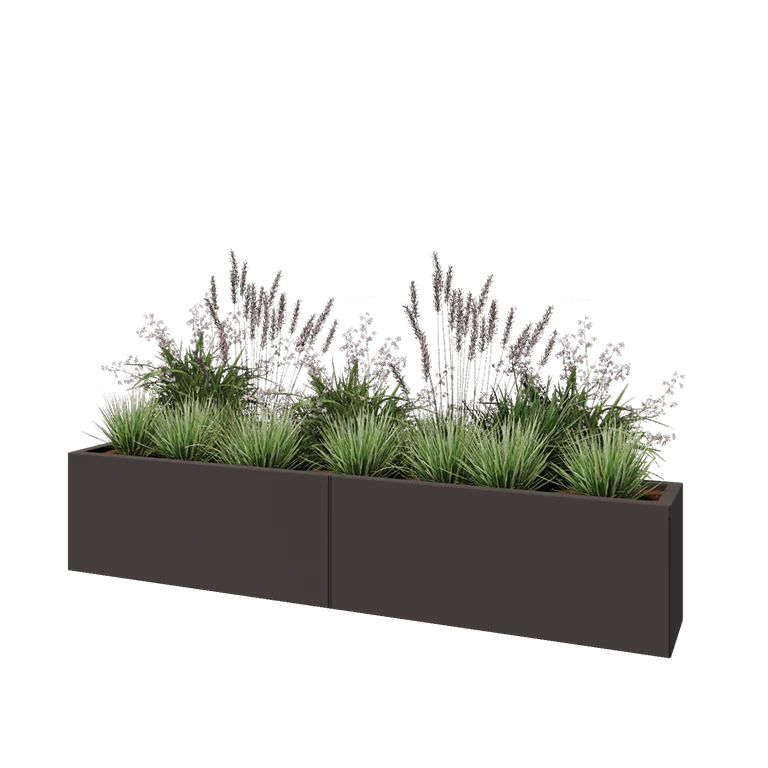 Jardinieră XXL din oțel - Dreptunghiular - 200 x 30 x 40 cm - RAL7016 mat (gri antracit) - Cu placă de bază