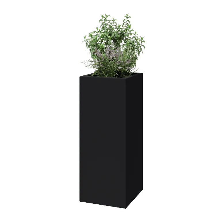 Jardinieră din fibră de sticlă - Pătrat - 40 x 40 x 100 cm - RAL7021 mat (gri negru) - Cu fund
