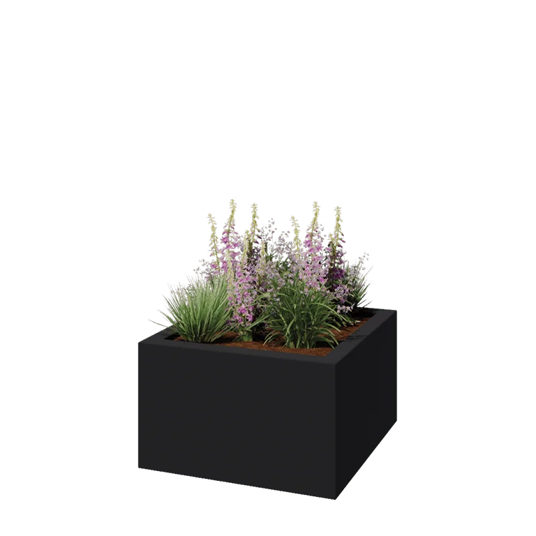 Jardinieră din fibră de sticlă - Pătrat - 100 x 100 x 60 cm - RAL7021 mat (gri negru) - Cu fund