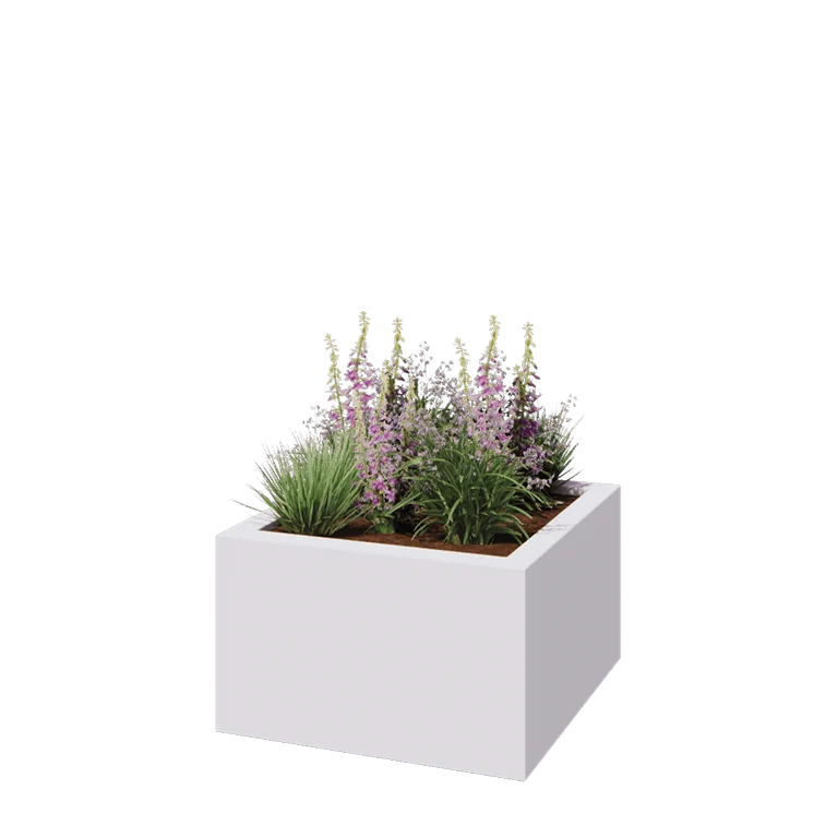 Jardinieră din fibră de sticlă - Pătrat - 100 x 100 x 60 cm - RAL9010 mat (alb) - Cu fund