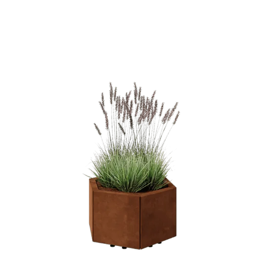 Jardinieră din oțel corten - Hexagonal - 59,3 x 52 x 30 cm - Cu placă de bază - Cu picioare