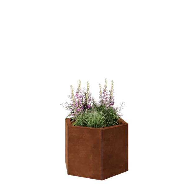 Jardinieră din oțel corten - Hexagonal - 59,3 x 52 x 40 cm - Fără placă de bază