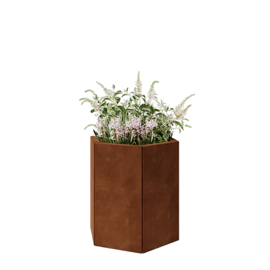 Jardinieră din oțel corten - Hexagonal - 59,3 x 52 x 60 cm - Fără placă de bază