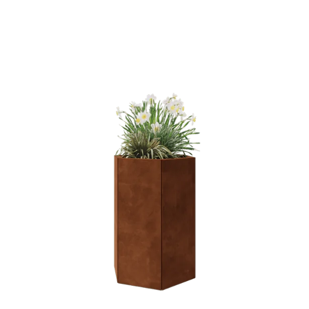 Jardinieră din oțel corten - Hexagonal - 59,3 x 52 x 80 cm - Cu placă de bază