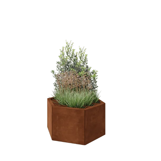 Jardinieră din oțel corten - Hexagonal - 79,3 x 69,3 x 40 cm - Fără placă de bază
