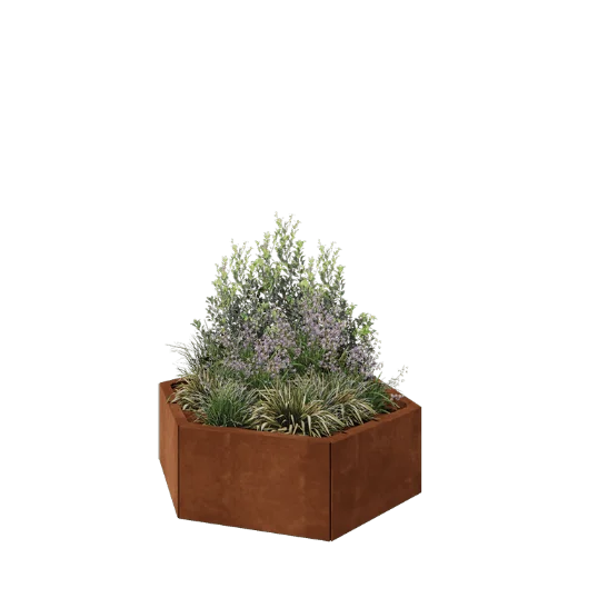 Jardinieră din oțel corten - Hexagonal - 99,3 x 86,6 x 30 cm - Fără placă de bază