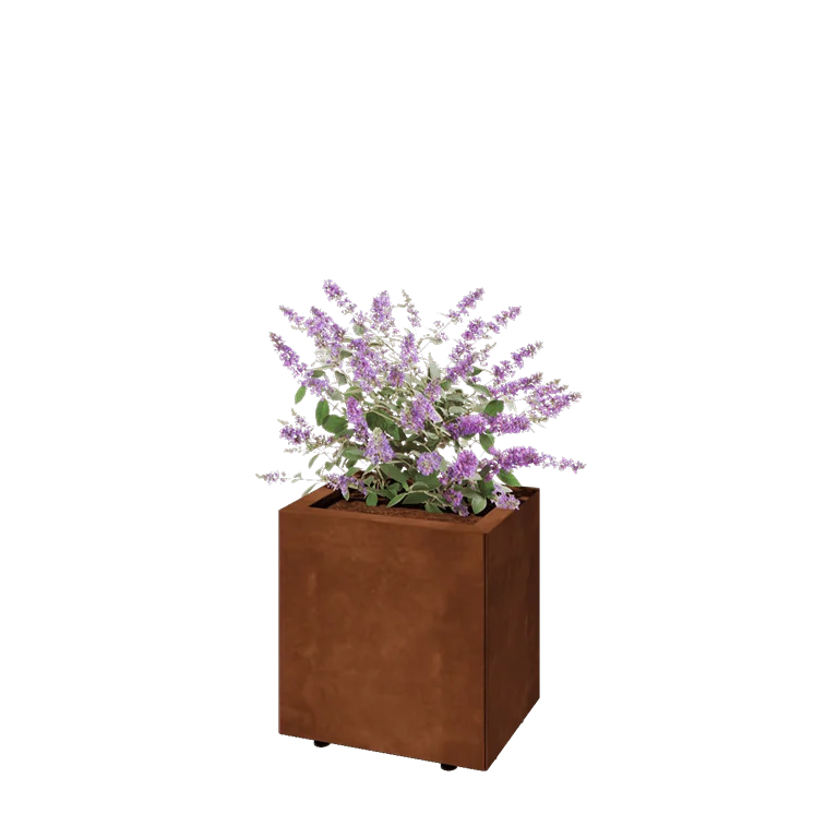 Jardinieră din oțel corten - Dreptunghiular - 40 x 30 x 40 cm - Cu placă de bază - Cu picioare
