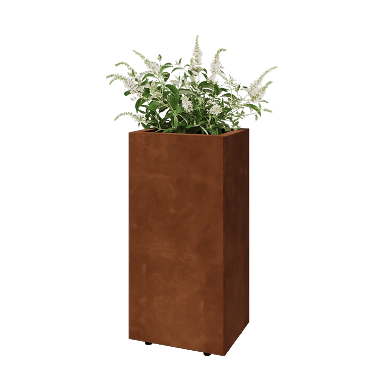 Jardinieră din oțel corten - Dreptunghiular - 40 x 30 x 80 cm - Cu placă de bază - Cu picioare