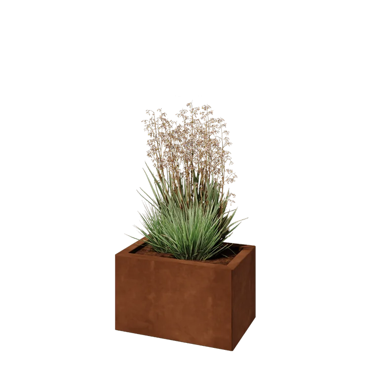 Jardinieră din oțel corten - Dreptunghiular - 50 x 30 x 30 cm - Cu placă de bază