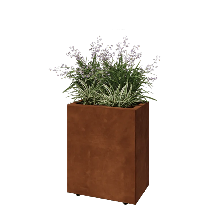 Jardinieră din oțel corten - Dreptunghiular - 50 x 30 x 60 cm - Cu placă de bază - Cu picioare