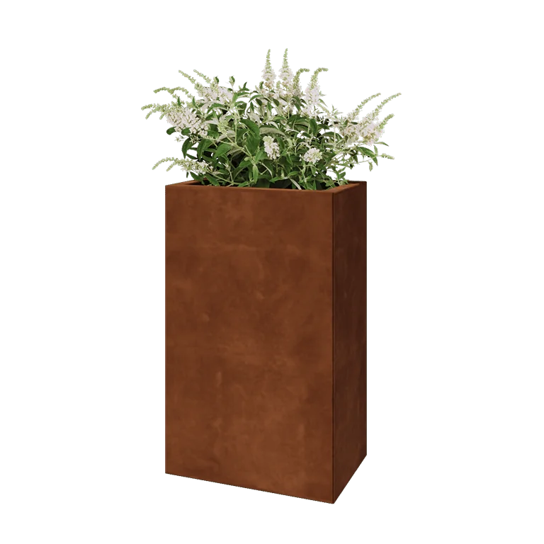 Jardinieră din oțel corten - Dreptunghiular - 50 x 30 x 80 cm - Cu placă de bază