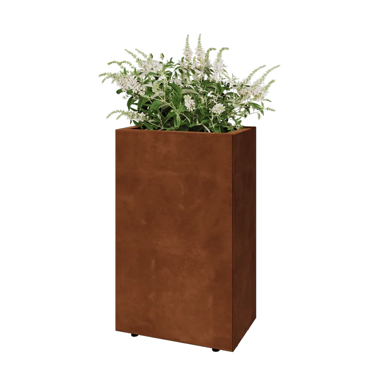 Jardinieră din oțel corten - Dreptunghiular - 50 x 30 x 80 cm - Cu placă de bază - Cu picioare