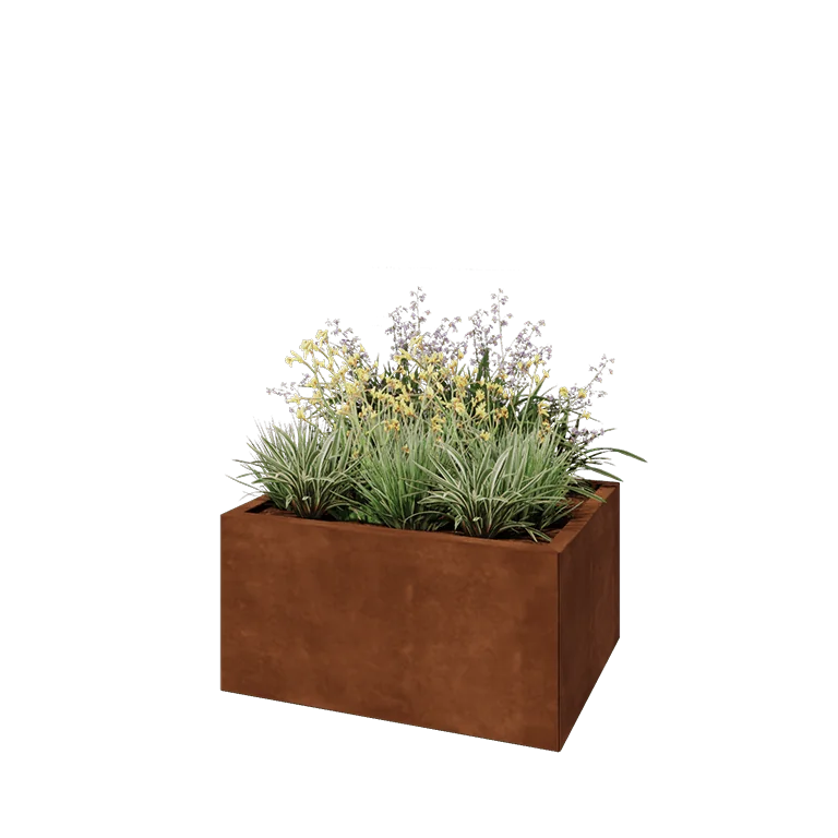 Jardinieră din oțel corten - Dreptunghiular - 80 x 60 x 40 cm - Fără placă de bază