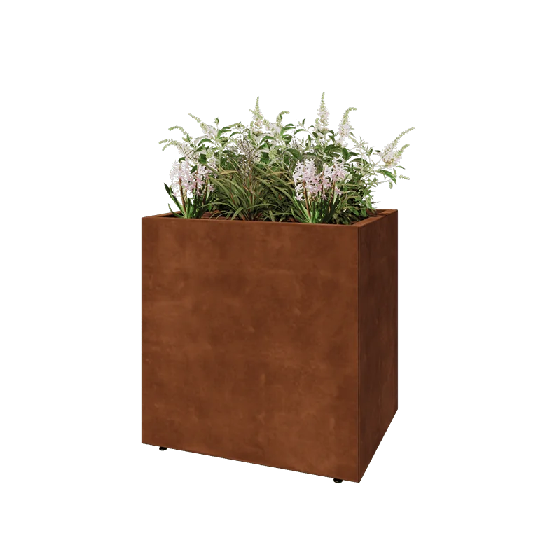 Jardinieră din oțel corten - Dreptunghiular - 80 x 60 x 80 cm - Cu placă de bază - Cu picioare