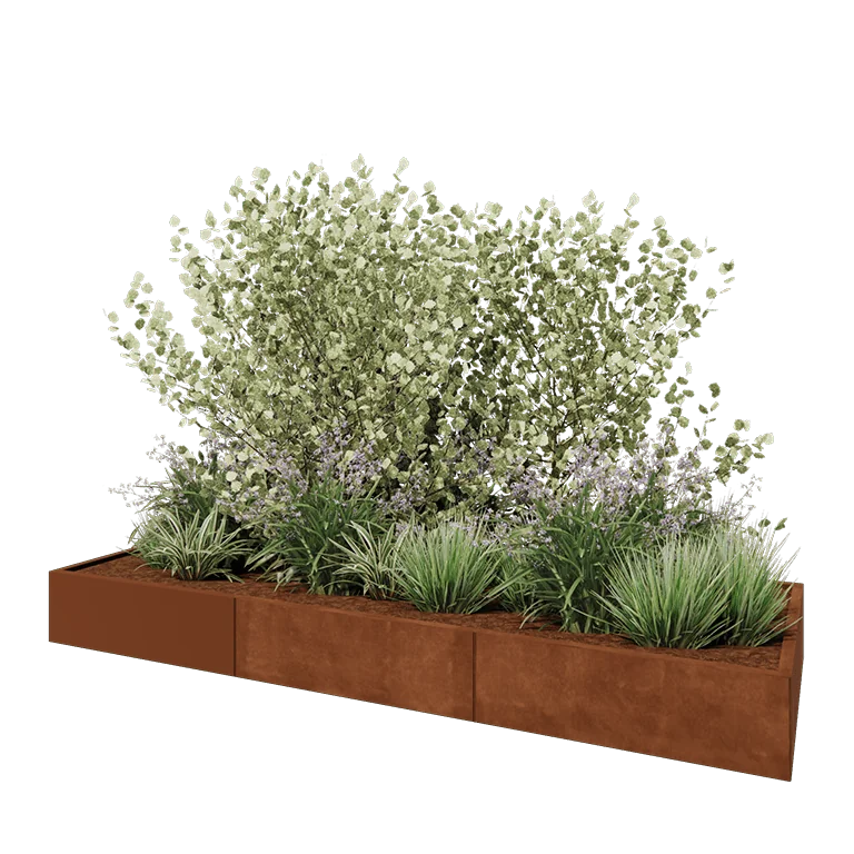Jardinieră XXL din oțel corten - Dreptunghiular - 300 x 100 x 30 cm - Cu placă de bază